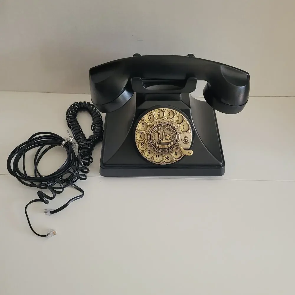 Black Retro Push Button Telephone Gold Rotary Dial Landline Decor Pottery Barn